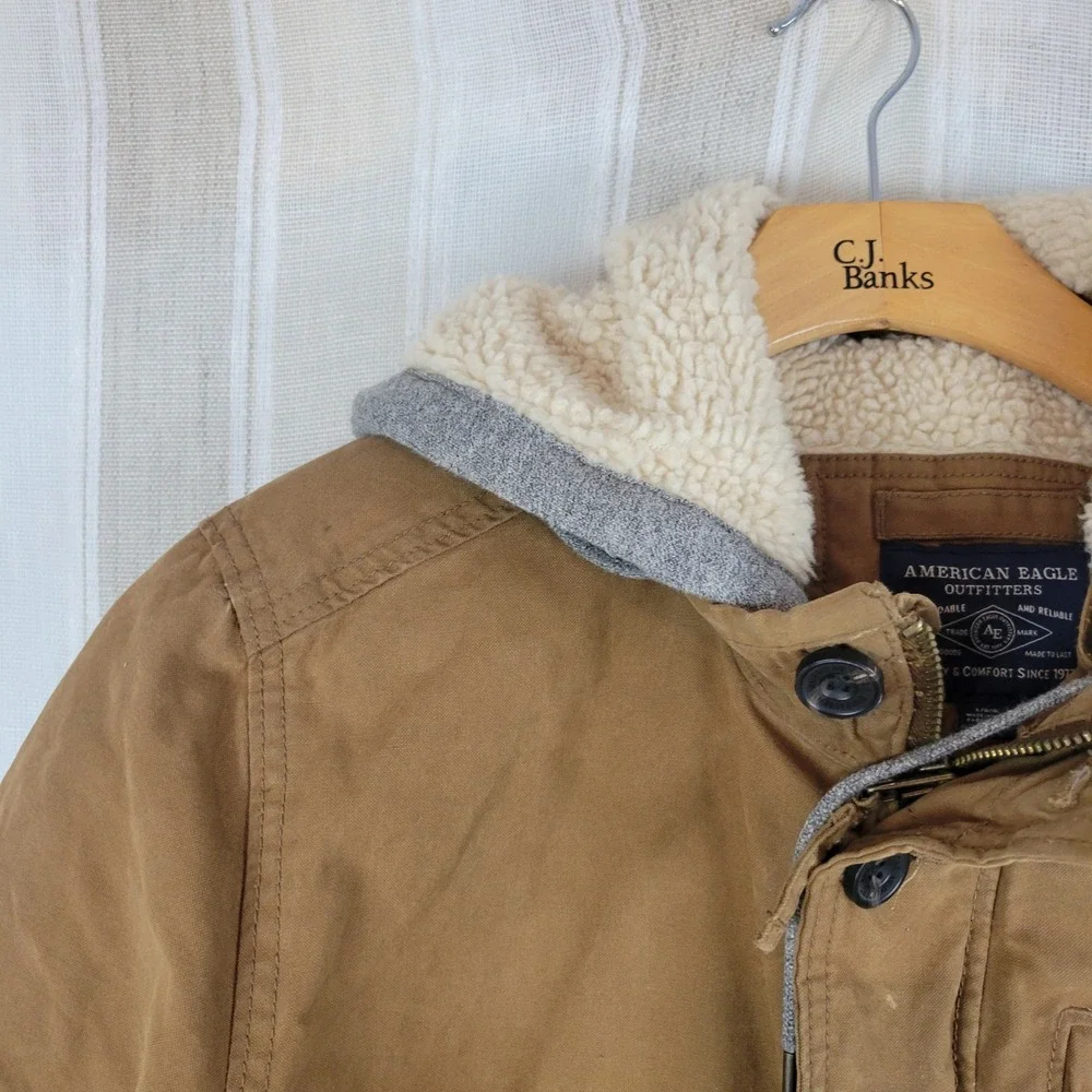 American Eagle Utility Jacket Coat Tan Brown‎ Size Large Hoooded